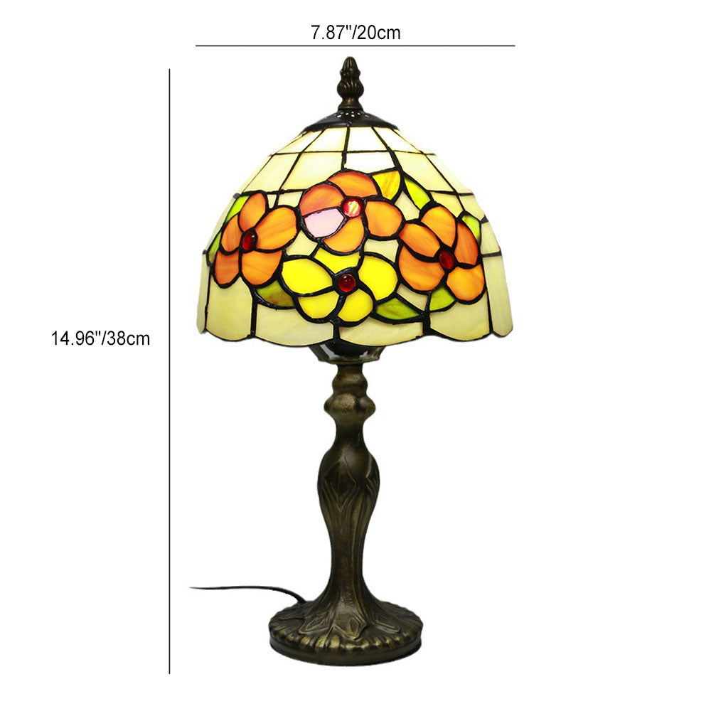 Vintage Tiffany Animal Flower Stained Glass Dome 1-Light Table Lamp