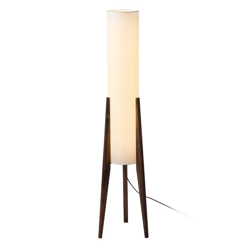 Traditional Chinese Fabric Floor Lamp with Wood Tripod for Study Lighting