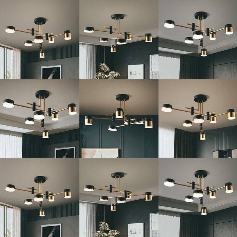 Modern Minimalist Black Gold Semi-Flush Mount Light 4-8 Lights