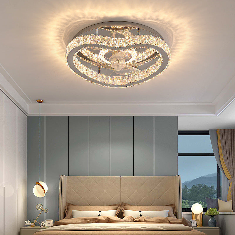 Modern Luxury Crystal Stainless Steel LED Ceiling Fan Light