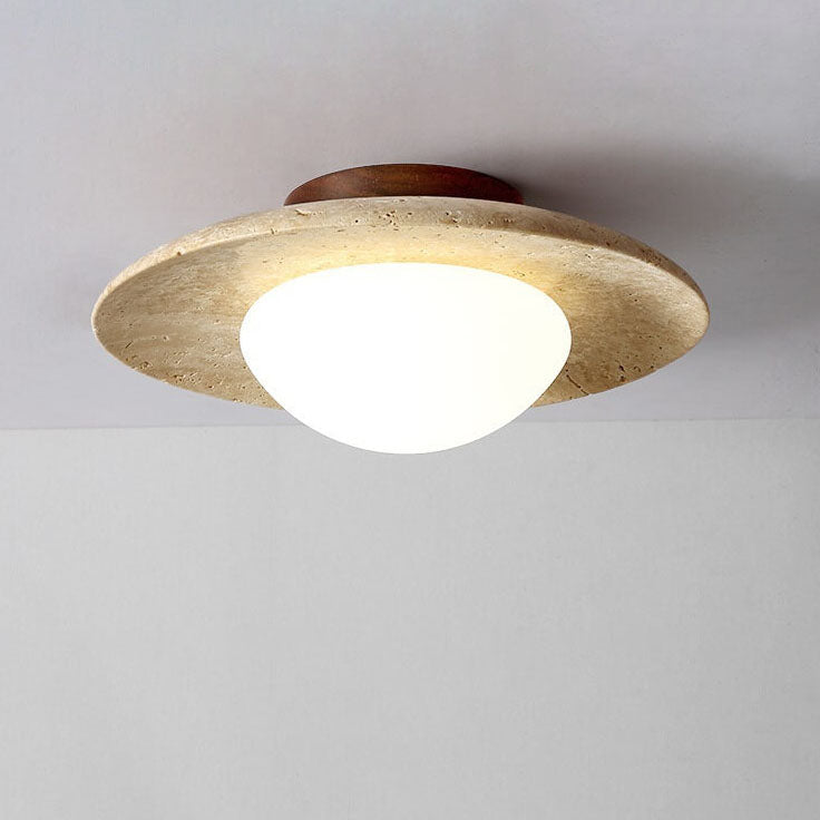 Traditional Vintage Round Travertine Flush Mount Light for Hallway