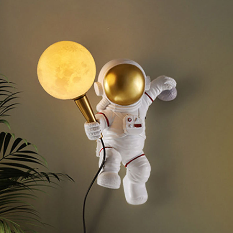 Contemporary Astronaut Wall Sconce Lamp - Cartoon Design, ABS Resin, 1-Light for Bedroom