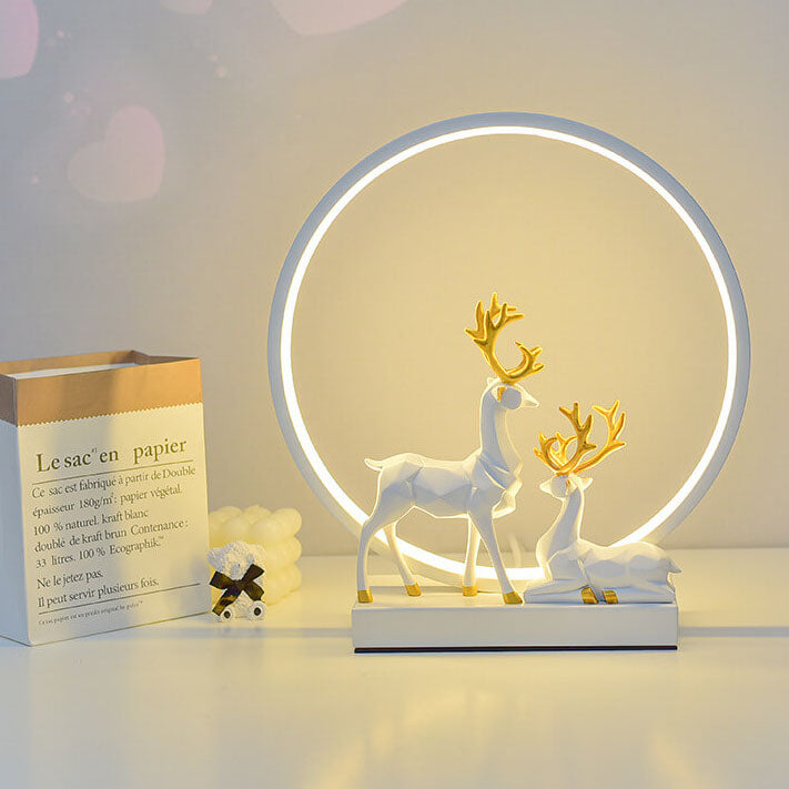 Contemporary Nordic Iron Acrylic Circle Deer USB Plug-in LED Night Light Table Lamp for Bedroom, Modern Decorative Lighting, Unique Home Decor, Soft Warm White Glow, Rechargeable Bedroom Lamp, Elegant Nightstand Light, Creative Gift for Kids and Adults, S
