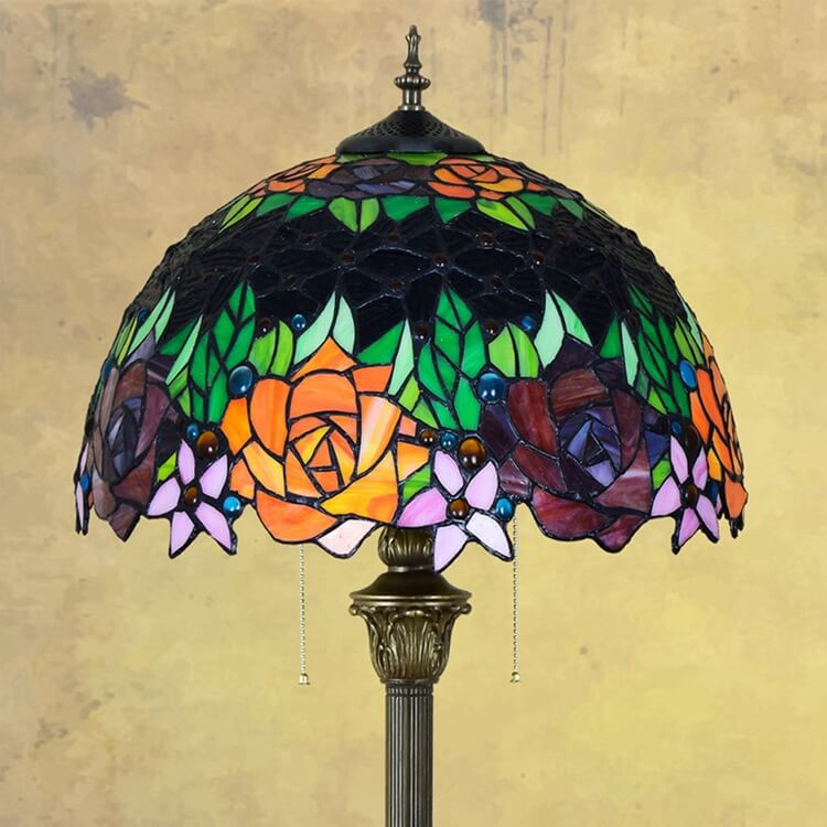 Traditional Tiffany Roses Stained Glass Floor Lamp - 2-Light Dome for Living Room