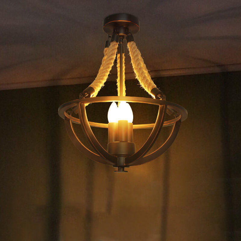 Vintage Industrial Iron Twine 3-Light Island Chandelier