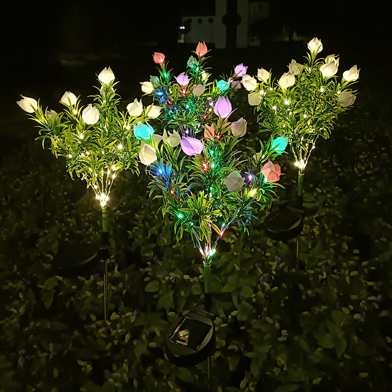 Contemporary Waterproof Imitation Gardenia LED Solar Lawn Light for Outdoor Patio