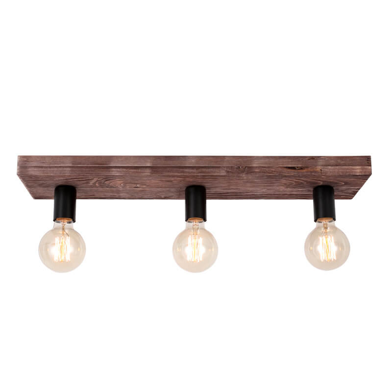 Retro Solid Wood 3-Light Flush Mount Ceiling Light with Glass Lampshade
