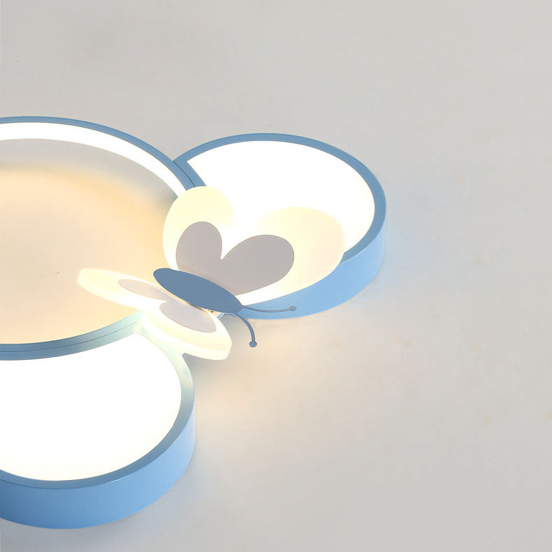 Modern Creative Minimalist Wrought Iron Cartoon Mouse LED Flush Mount Ceiling Light Kids Room Nursery Decorative Lighting Fun Cute Design Energy Efficient Ceiling Fixture Bright Kids Bedroom Illumination Stylish Home Decor Unique Animal Light Fixture Cart