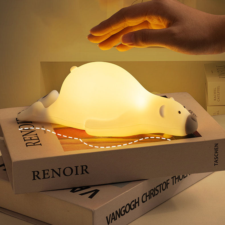 Contemporary Creative Kids Cartoon Lazy Bear Silicone LED Night Light Table Lamp for Bedroom, Soft Glow Nursery Light, Cute Animal Design, Adjustable Brightness, Rechargeable, Perfect Baby Shower Gift, Sleep Aid for Toddler Room, Comforting Nightlight for