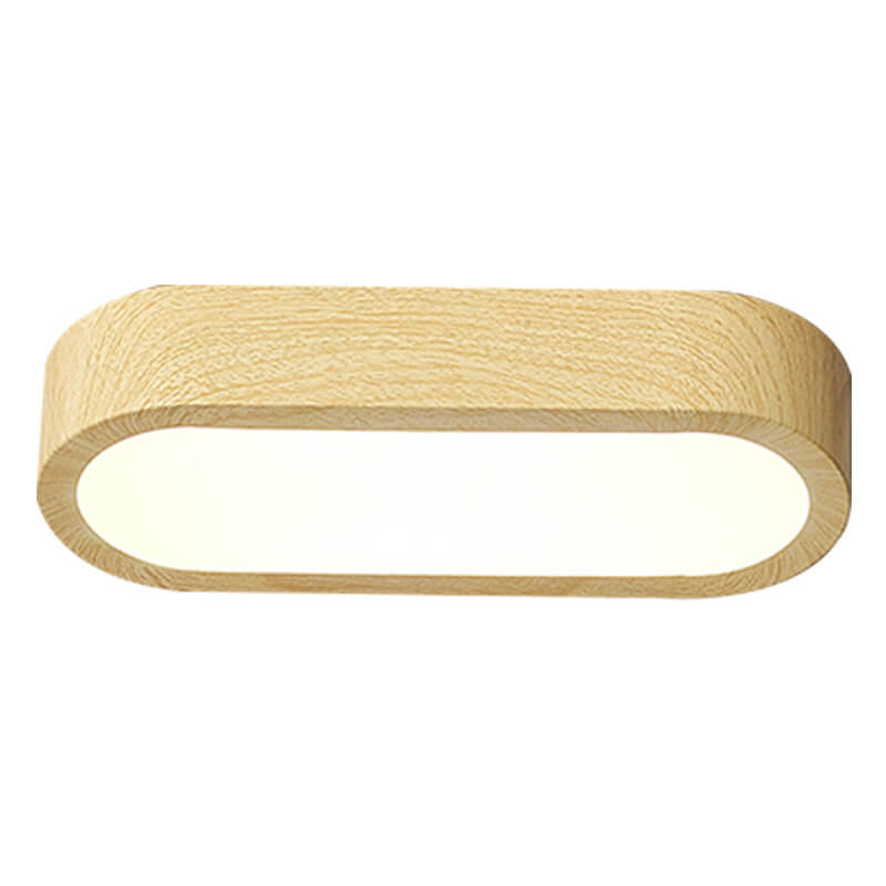 Modern Minimalist Oval Wood Grain LED Flush Mount Ceiling Light for Hallway