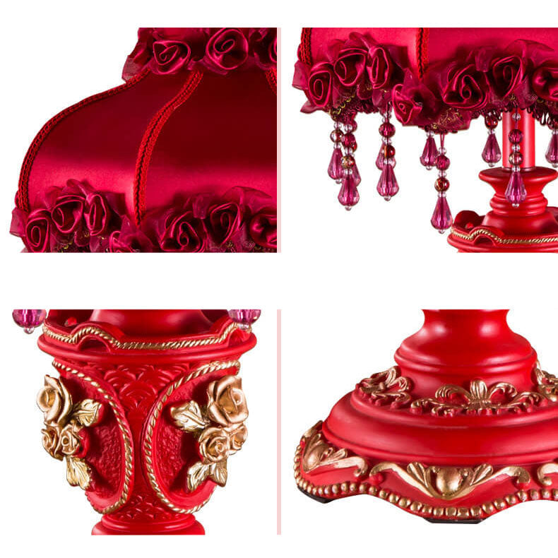 European Wedding Red Fabric Tassel Lamp - 1-Light Resin Table Lamp for Home Decor