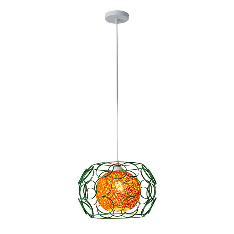Modern Hemp Ball Pendant Light - Minimalist Iron Drum Fixture for Living Room