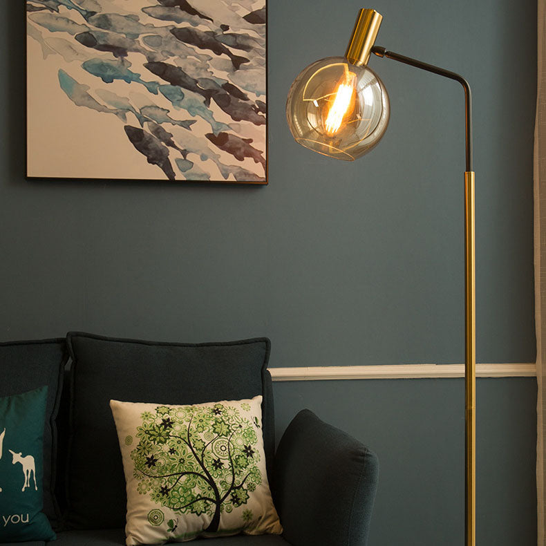 Contemporary Nordic Glass Dome Shade Marble Base Floor Lamp - Living Room Lighting