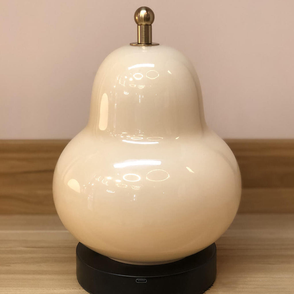 Traditional French Cream Pear Shape LED Touch Table Lamp Rechargeable for Bedroom