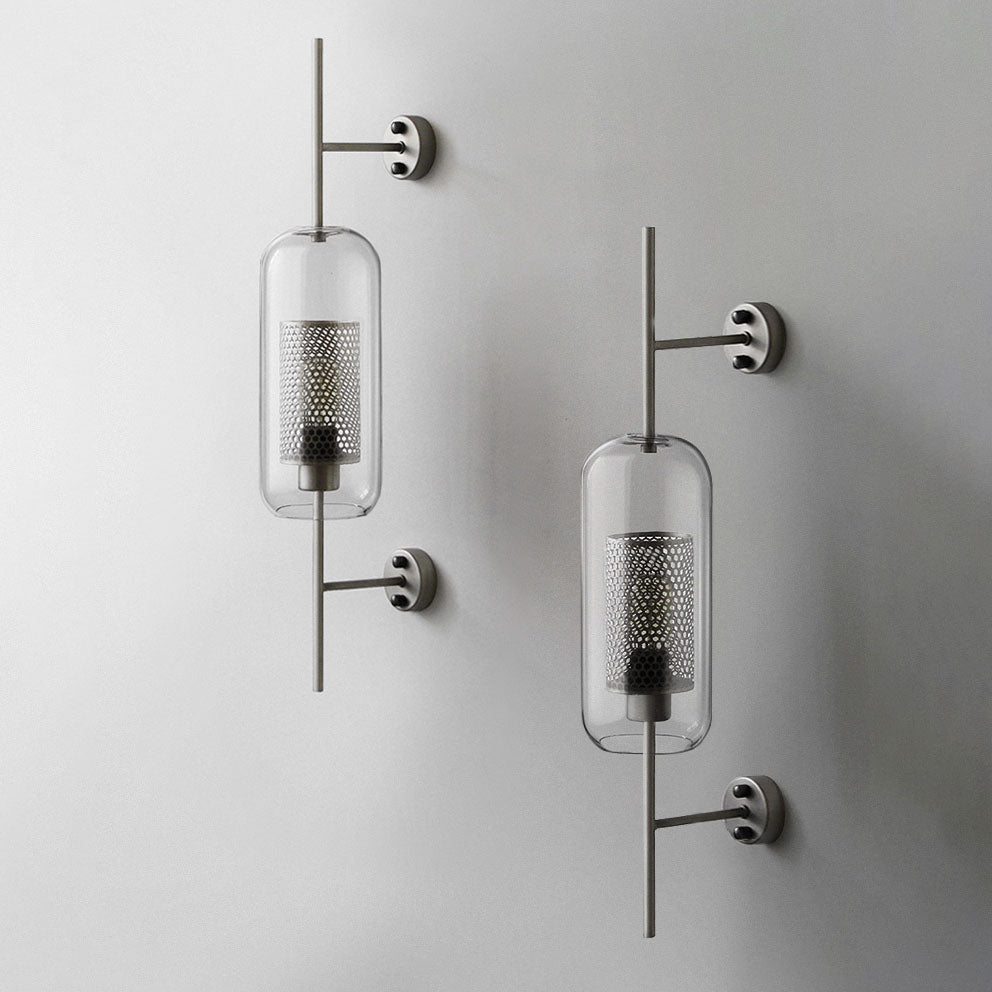 Contemporary Industrial Cylinder Glass Shade Wall Sconce - Iron Finish 1-Light Lamp for Bedroom