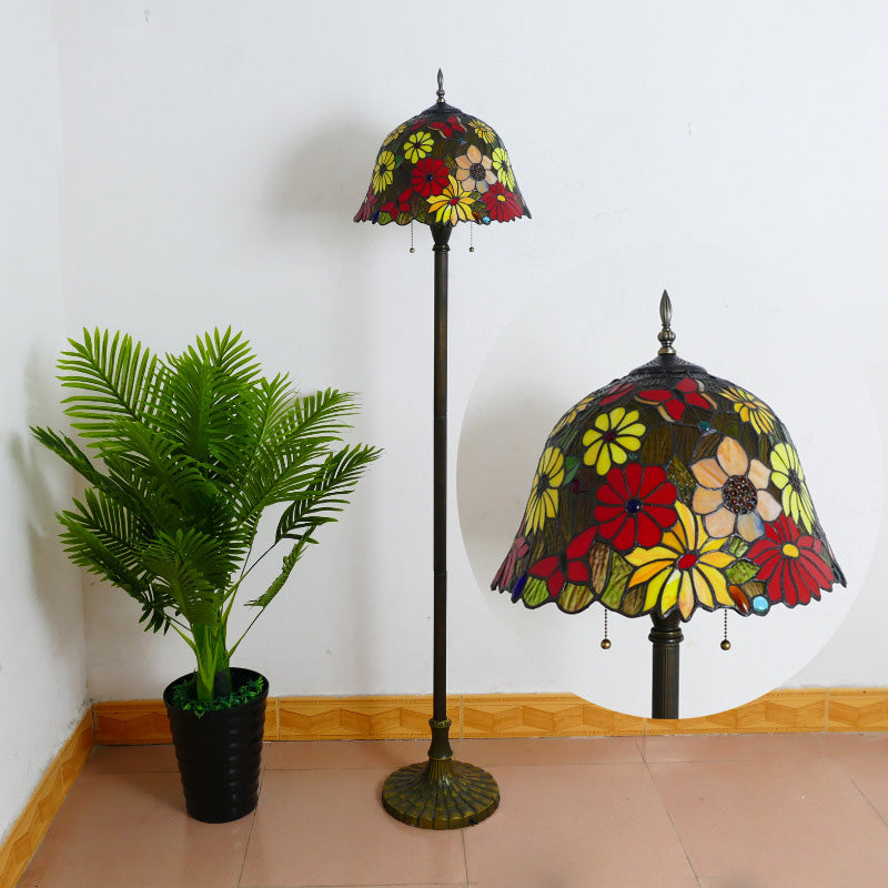 Tiffany Stained Glass Daisy Dragonfly Floor Lamp 2-Light for Bedroom