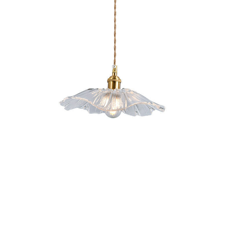 Nordic Vintage Glass Flower Brass Pendant Light 1-Light
