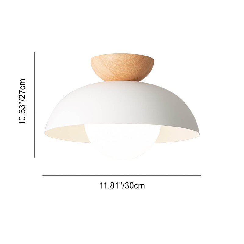 Contemporary Nordic Round Dome Iron Glass 1-Light Semi-Flush Mount Ceiling Light for Living Room & Bedroom