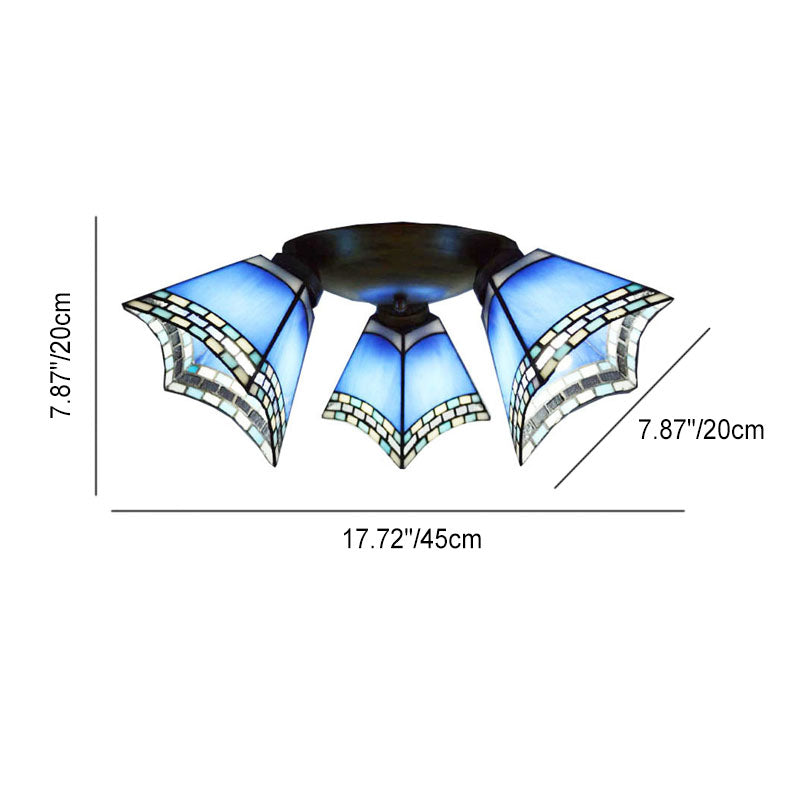 Tiffany Style Stained Glass 3-Light Semi-Flush Mount Light Fixture
