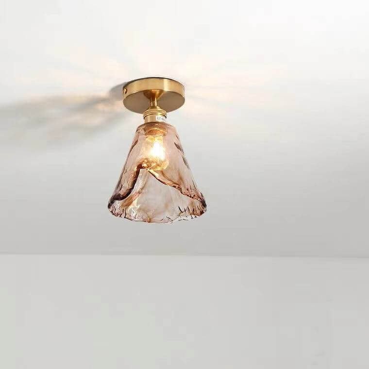Modern Japanese Amber Glass Flush Mount Light - Multi-Style 1-Light Ceiling Fixture for Home Decor