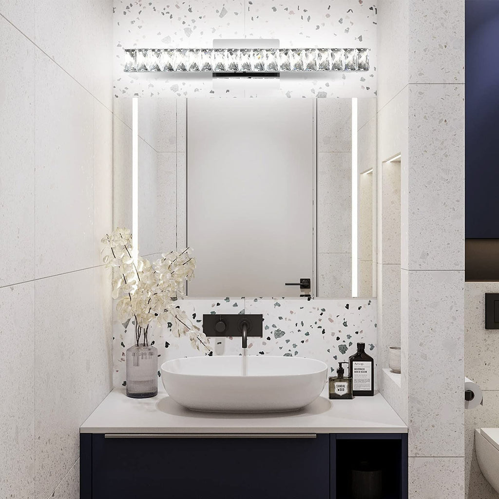 Modern Luxury Stainless Steel Crystal LED Wall Sconce Vanity Light  

Transform your bathroom with this elegant wall sconce featuring a sleek stainless steel design adorned with crystals. The rotatable feature allows for adjustable lighting, enhancing any