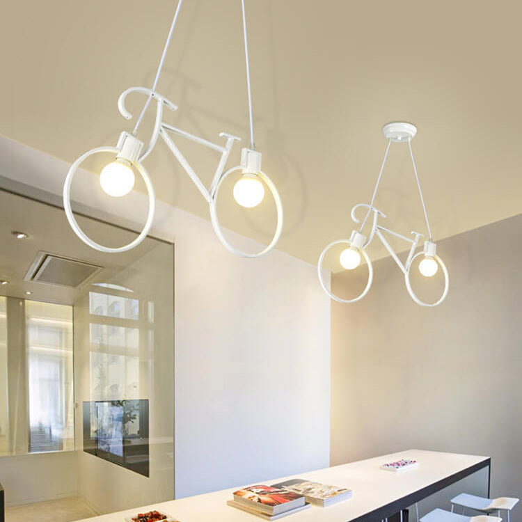 Contemporary Creative Bicycle Shape Iron 2-Light Kids Chandelier for Living Room Bedroom Modern Design, Unique Iron Fixtures, Fun Lighting, Children's Room Decor, Bicycle-Themed Ceiling Light, Stylish Kids' Chandelier, Playful Home Decor, Decorative Light