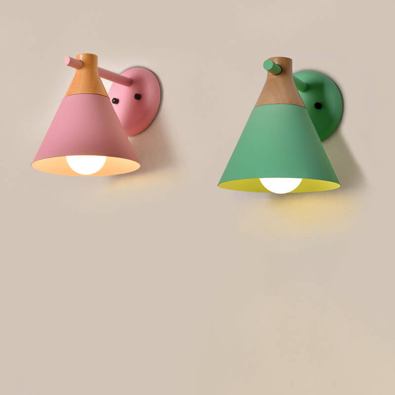 Nordic Solid Wood Macaron Cone 1-Light Wall Sconce Lamp