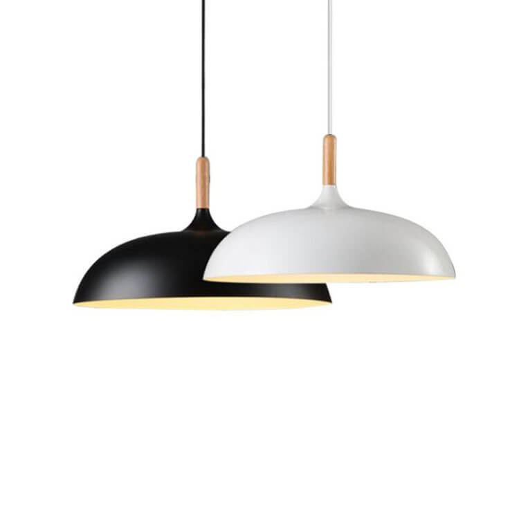Modern Metal Wooden Dome Pendant Light - 1-Light Ceiling Fixture