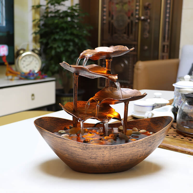 Creative Lotus Leaf Yuanbao Flowing Fountain LED Decorative Table Lamp - Unique Water Feature Lamp, Indoor Table Decoration, Relaxing Mood Light, Chinese Style Home Decor, Zen Garden Fountain Lamp, Gift for Nature Lovers, Modern LED Lighting for Living Ro