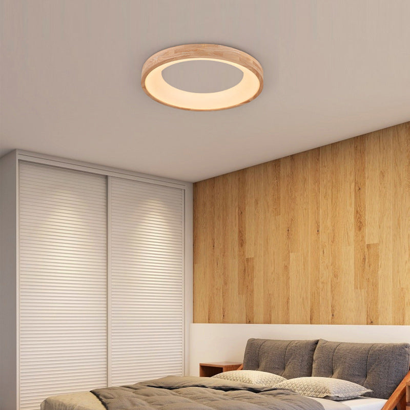 Nordic Minimalist Round LED Flush Mount Ceiling Light - Log Wood Design, Modern Illumination, Natural Aesthetic, Home Lighting Solution