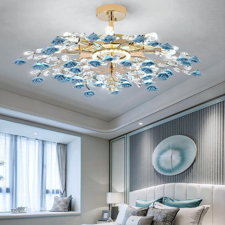 Modern Luxury Rose Iron Ceramic Crystal Chandelier 6/7/8 Light
