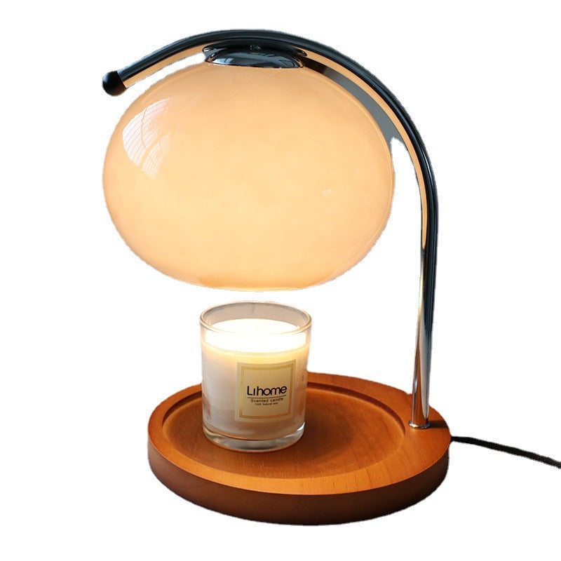 Contemporary Retro Glass Dome Table Lamp - Solid Wood & Metal Base, 1-Light Melting Wax Design