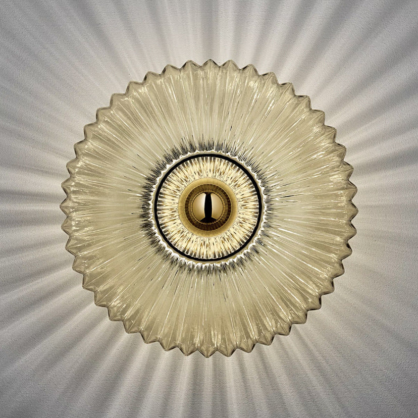 Contemporary Nordic Iron Striped Glass Round Wall Sconce Lamp - Living Room Lighting