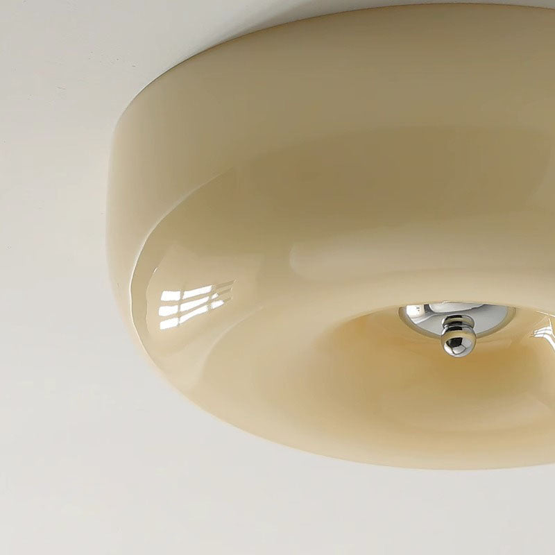 Contemporary Nordic Creamy Yellow Pudding Glass Shade Iron LED Flush Mount Ceiling Light