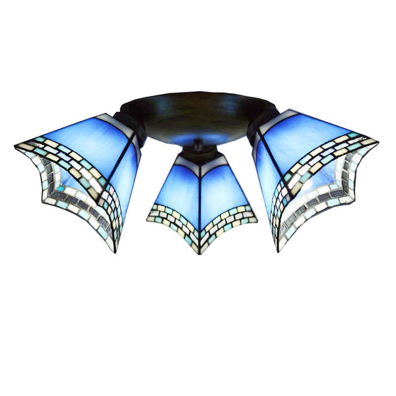 Tiffany Style Stained Glass 3-Light Semi-Flush Mount Light Fixture