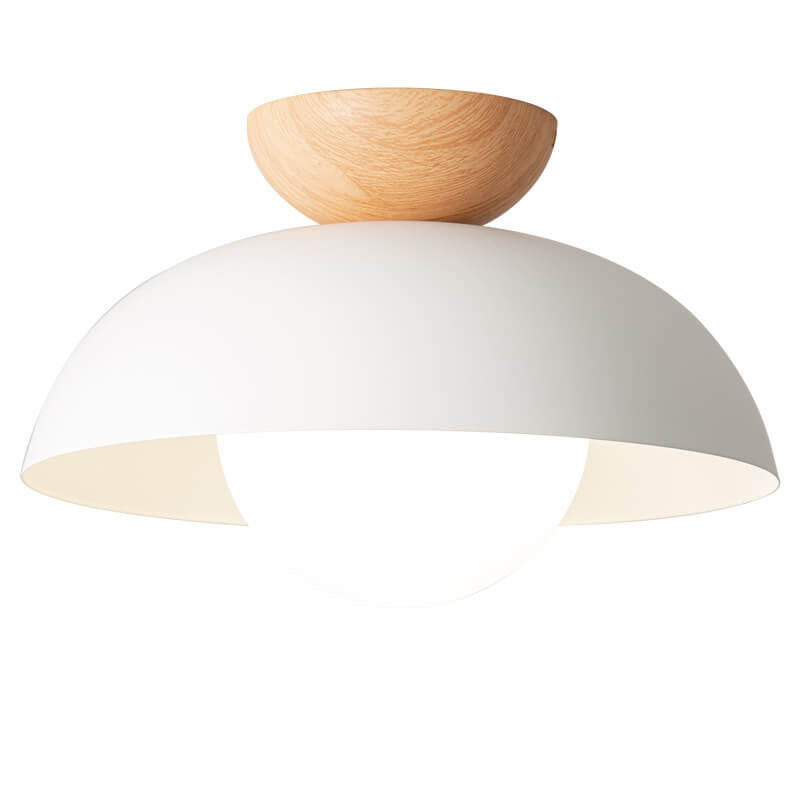 Contemporary Nordic Round Dome Iron Glass 1-Light Semi-Flush Mount Ceiling Light for Living Room & Bedroom