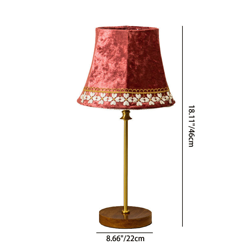 Traditional European Drum Velvet Copper Wood Table Lamp - 1-Light for Living Room

Elevate your living room decor with this stylish Traditional European Drum Table Lamp, featuring a luxurious velvet shade, elegant copper accents, and a sturdy wood base. P