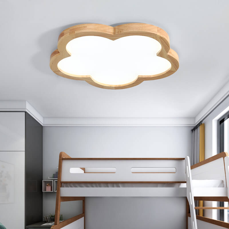 Nordic Simple Solid Wood Flower LED Slim Kids Flush Mount Ceiling Light Fixture, Cute Kids Room Lighting, Sky Blue and White Nursery Light, Modern Children's Ceiling Lamp, Energy Efficient LED Kids Decor Lighting