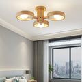 Contemporary Nordic 3/5 Light Rotatable Semi-Flush Mount Ceiling Light - Rubber Wood Design for Living Room