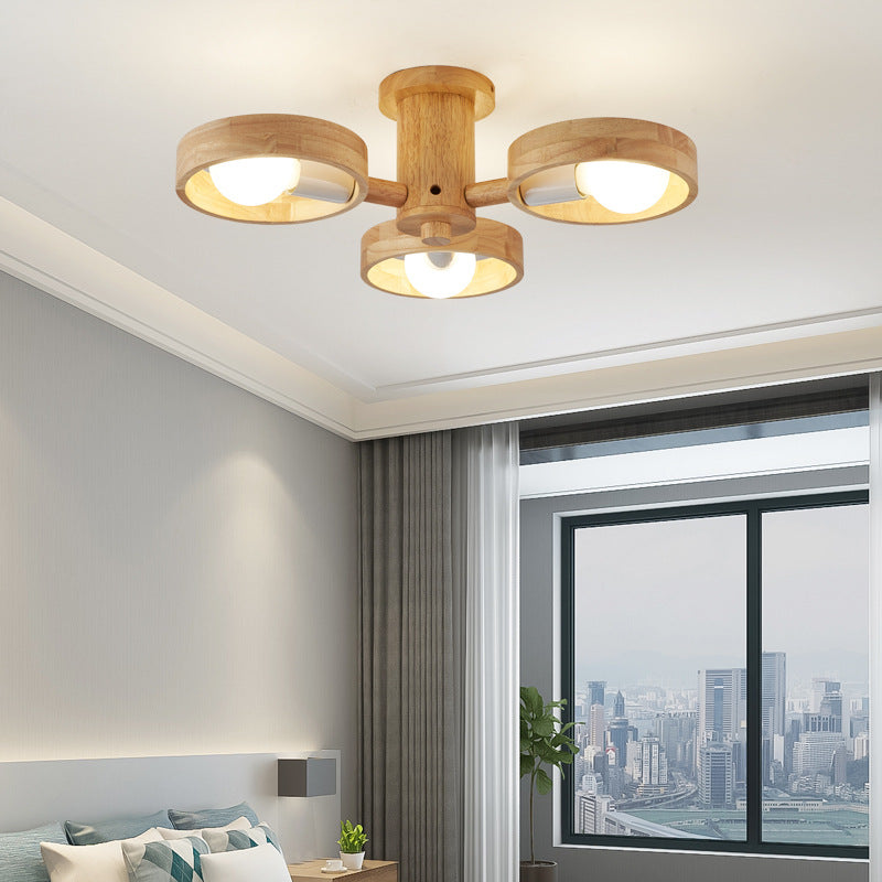 Contemporary Nordic 3/5 Light Rotatable Semi-Flush Mount Ceiling Light - Rubber Wood Design for Living Room