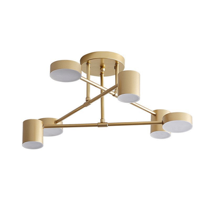 Contemporary Nordic Iron Aluminum Acrylic Round Cylinder Branch LED Semi-Flush Mount Ceiling Light