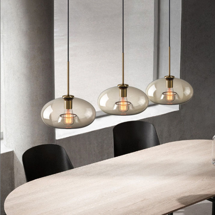 Contemporary Nordic Iron Glass Pendant Light - Round Geometric 1-Light Fixture for Living Room & Bedroom