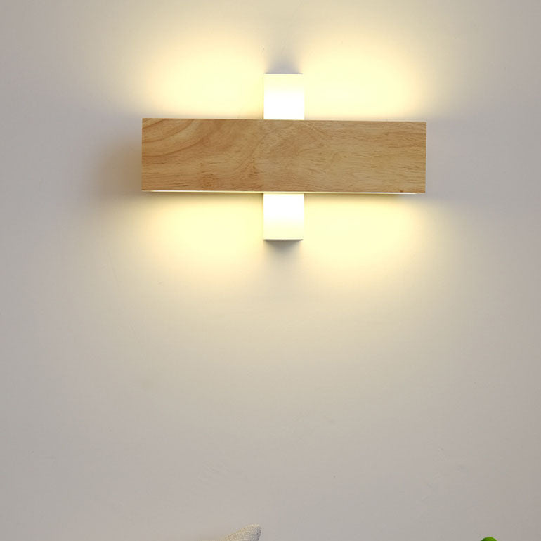 Contemporary Nordic Log Rectangular LED Wall Sconce - Rotatable Solid Wood & Acrylic Lamp