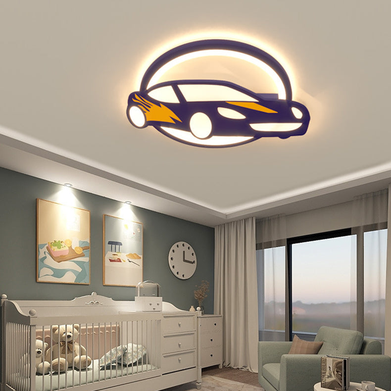 Contemporary Creative Iron Acrylic Cartoon Sports Car LED Kids Flush Mount Ceiling Light Bedroom Lighting Playroom Decor Childrens Room Ceiling Fixture Bright Colorful Design Energy Efficient Lighting Kids Room Ceiling Light Fixture Fun Sports Car Theme A