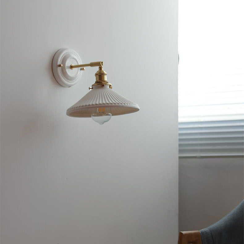 Vintage Round Ceramic Brass Wall Sconce Lamp - 1-Light Living Room Lighting