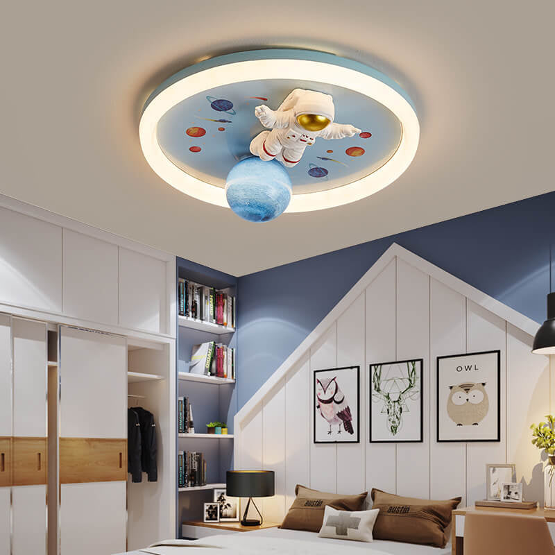 Cartoon Creative Space Astronaut Resin LED Flush Mount Ceiling Light, Kids Room Decor, Outer Space Lighting, Fun Astronaut Design, Nursery Ceiling Fixture, LED Light Fixture for Children's Room, Playroom Ceiling Light, Unique Kids Lighting, Cosmic Style C