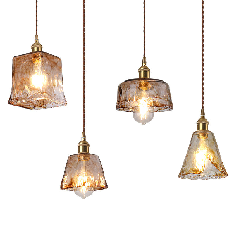 Vintage Amber Glass Pendant Light - 1-Light Ceiling Fixture for Home Decor, Retro Lighting, Industrial Style, Elegant Hanging Lamp