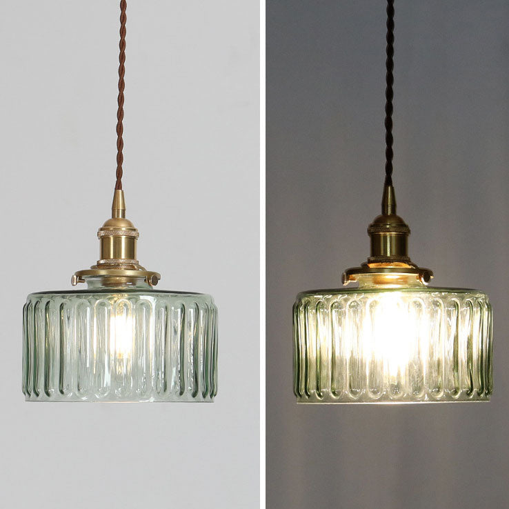 Traditional Japanese Brass Glass Pendant Light for Living Room