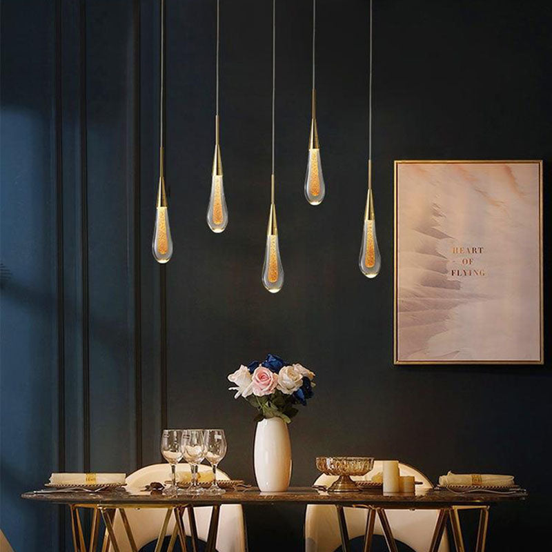 Contemporary Scandinavian Glass LED Pendant Light - Water Drops Design for Bedroom Lighting