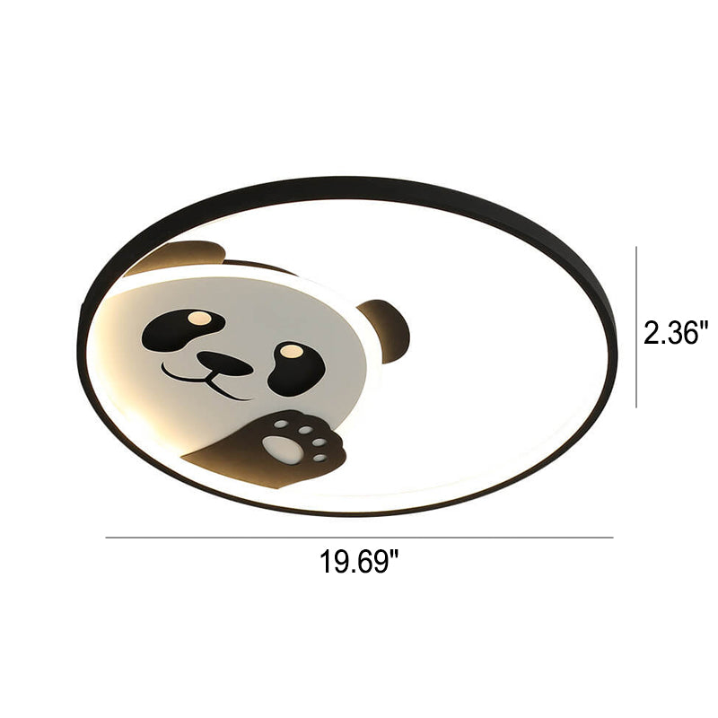 Cute Panda Round LED Flush Mount Ceiling Light - Cartoon Design, Kids Room Lighting, Adorable Home Decor